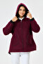 Women's Burgundy Italian Wool Hooded Zippered Scuba Fabric Oversize Slim Coat 40 - 46 Size - 6