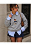 Gray Crew Neck Teddy Printed Oversize Sweatshirt - 2