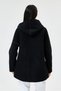 Women's Black Italian Wool Hooded Zippered Scuba Fabric Oversize Slim Coat 40 - 46 Size - 6