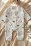 Coffee Bear Patterned Fabric 100% Cotton Baby Boy Romper 3-6-9 Months - 2