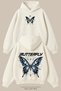 Unisex Butterfly Printed Front and Back Design Oversize 3 Thread Ribbed Hooded Sweatshirt