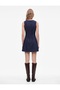Cotton Crew Neck Flounce Sleeveless Mini Denim Dress with Stitching Detail - 3
