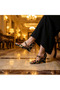Valley Ethnic Pattern Gold Trok Detailed Feta Heeled Shoes