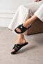 New Season Black Stone Detailed Knitted Band Flat Sole Slippers - 3