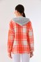 Oversized Hooded Double Pocket Women's Lumberjack Shirt - Orange White Plaid Flannel Shirt - 4