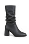 Alessia Women's Black Bellows Almond Toe Thick Heeled Daily Stylish Boots - 6