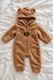 Baby Boy Jumpsuit with Teddy Bear Ears, Hooded Plush Zippered Baby Set - 2