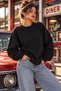 Women's Oversize Sweatshirt 90S Retro Printed 3 Thread Crew Neck - Black - 4