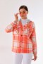 Oversized Hooded Double Pocket Women's Lumberjack Shirt - Orange White Plaid Flannel Shirt - 2