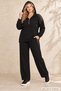 Women's Black Plus Size Top with Stone Detail, Half Zipper, Hooded Bottom Pocket, Stone Detail Pocket, Elastic Waist, Wide Leg, 2-Piece Stretchy 2 Thread Tracksuit Set - 5