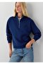 Zippered High-Neck Loose Fit Printed Women's Sweatshirt.