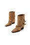 Zamora Genuine Leather Tan Suede Heeled Women's Boots Without Zipper - 4