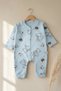 Blue Bear Patterned Fabric 100% Cotton Baby Boy Romper 3-6-9 Months - 2