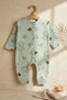 Green Bear Patterned Fabric 100% Cotton Baby Boy Romper 3-6-9 Months - 2