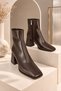 Mila Women's Brown Patent Leather Blunt Toe Zippered Thick Heeled Daily Stylish Boots - 4