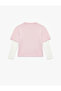 Cat Printed Cotton Crew Neck Long Sleeve T-Shirt with Lace Detail - 2