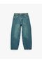 Comfortable Fit Cotton Straight Leg Balloon Fit Barrel Denim Trousers with Pockets - Barrel Jeans