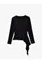Cotton Crew Neck Long Sleeve Slim Fit Draped Asymmetrical Blouse - 2