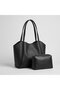 Women's Black Soft Leather Shoulder Bag, 30x25 cm, with Extra Makeup Pouch CANEDR08