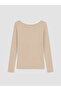 Two Mt Shop Quality Beige Plain Narrow & Slim Long Sleeve Women's T-Shirt - 6