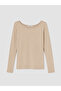 Two Mt Shop Quality Beige Plain Narrow & Slim Long Sleeve Women's T-Shirt - 5