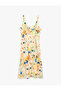 Linen Blend Loose Fit Sweetheart Neckline Strappy Asymmetrical Patterned Midi Dress - 2