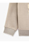 Three Threaded Threaded Embroidered Long Sleeve Half Zipper Stand Collar Sweatshirt - 3