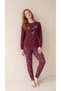 Burgundy Crew Neck Thermal Women's Long Sleeve Pajama Set - 2