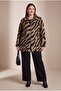 Leopard Patterned Unlined Large Size Cashmere Coat Salmon - 3
