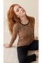 Leopard Patterned Crew Neck Viscose Women's Long Sleeve Pajama Set