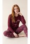 Burgundy Crew Neck Thermal Women's Long Sleeve Pajama Set - 3