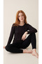 Black Heart Patterned Crew Neck Viscose Women's Long Sleeve Pajama Set - 2