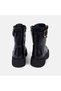 Women's Black Gold Buckle Thick Soled Leather Boots - 7