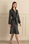 Women's Long Sleeve Velvet Anthracite Long Dressing Gown C4T3N081 - 2
