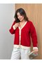 Women's V-Neck Contrast Striped Buttoned Knitwear Cardigan - 3