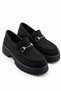 Funta Women's Suede Black Gold Metal Buckle Thick Threaded Sole Loafer Shoes - 2