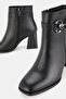 Women's Black Genuine Leather Thick Heel Buckle Boots & Booties, Size 35-41 - 3