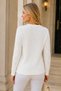 Women's Long Sleeve Round Neck Openwork Woven Detailed Stylish Soft Textured Trendy Casual White Knitwear Sweater - 3