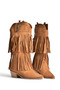 Z726107102 Tan Suede Thick Heeled Tasseled Women's Boots - 5