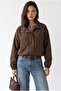 2225 Women's Stand Collar Zippered Crinkle Seasonal Jacket Brown - 6