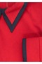 Navy Blue Piping Red Woven Winter Girl's Dress - 6