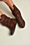 C735041202 Brown Suede Hidden Wedge Heeled Drawstring Women's Boots - 2