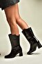 Z758292511 Black Crocodile Printed Thick Heeled Women's Boots - 2
