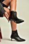 Z676588909 Black Knitted Detailed Kitten Heeled Ankle-Length Women's Boots - 4