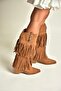 Z726107102 Tan Suede Thick Heeled Tasseled Women's Boots - 4