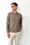 Men's Polo Neck Ribbed Textured Knit Sweater Light Brown - 27010 - 5