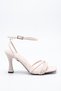 Beige Patent Leather Women's Heeled Shoes with Ankle Buckle - 2
