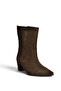 Z654580061 Brown Genuine Leather Suede Thick Heeled Women's Boots - 7
