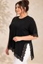 Women's Plus Size Black Verev Cut Lace Detail Side Open Short Sleeve Stretchy Viscose Blouse - 4