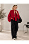 Varena Women's Red Double Zipper High Collar Bat Sleeve Knitwear Cardigan - 2